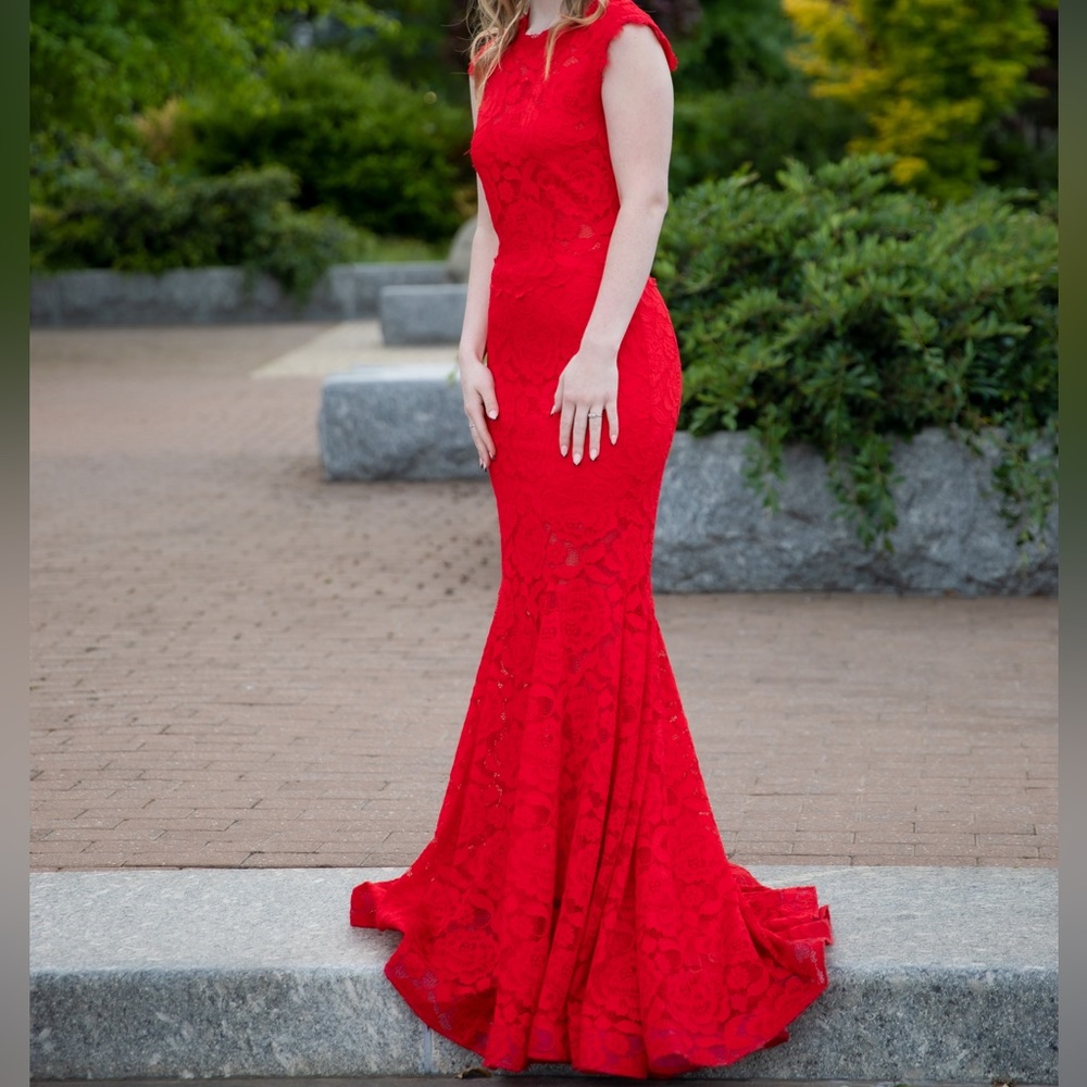 Betsy & Adam Red Prom Dress
